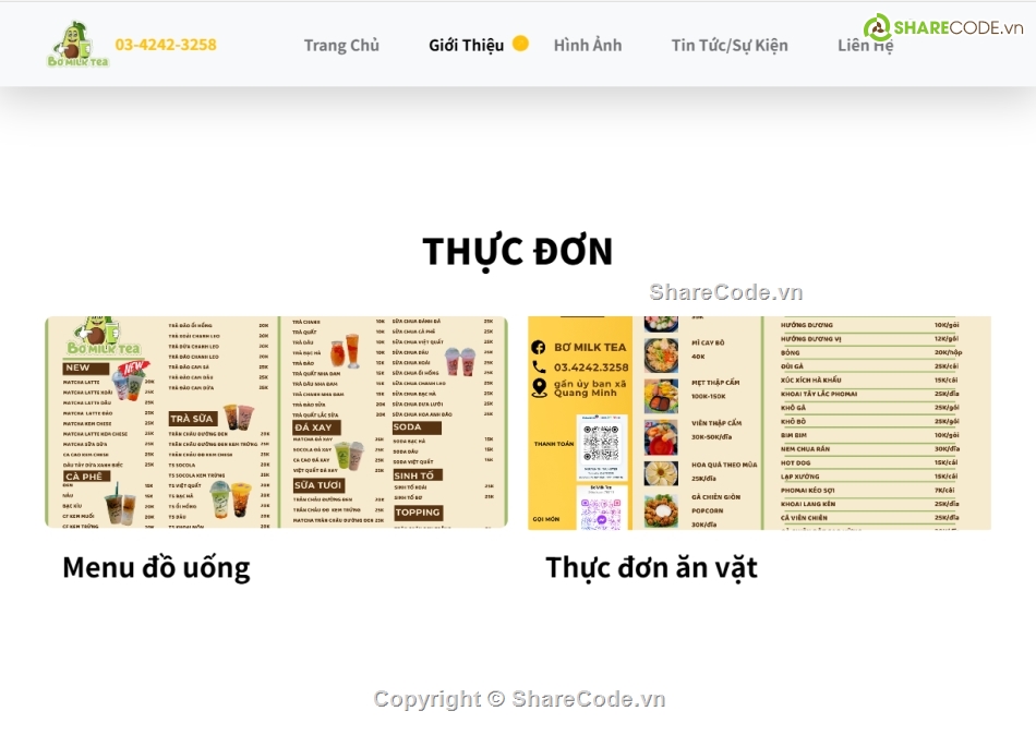 quán trà sữa,quán cà phê web,home page